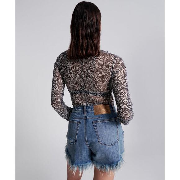 ONE TEASPOON Black White Interfere Ruffle Long Sleeve Party Top NWT Size Small - Picture 2 of 10